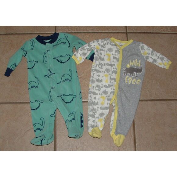 Baby Boys 3-6 Months Dinosaur & Animal Print Footed 2 Pc Comfy Pajama Sleepers - Picture 1 of 3